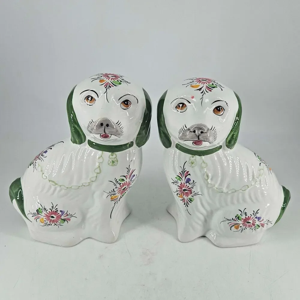 Vintage set of Staffordshire style hand painted Cavalier Dogs Portugal